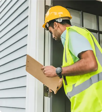 A man wearing a hard hat and safety vest